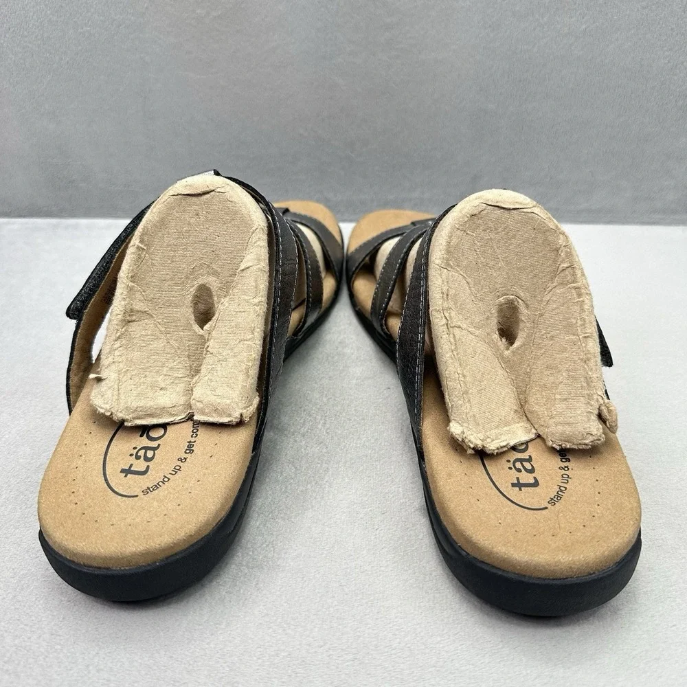 Taos Prize 4 Womens Size 11 Sandals Pewter Leather Strappy Adjustable Slides